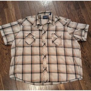 Wrangler Tails Western Short Sleeve Shirt Tan Plaid Stripe Pearl Snap Sz 3XL